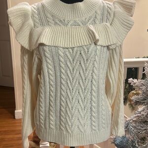 Elegant Cream Ruffled Women's Sweater